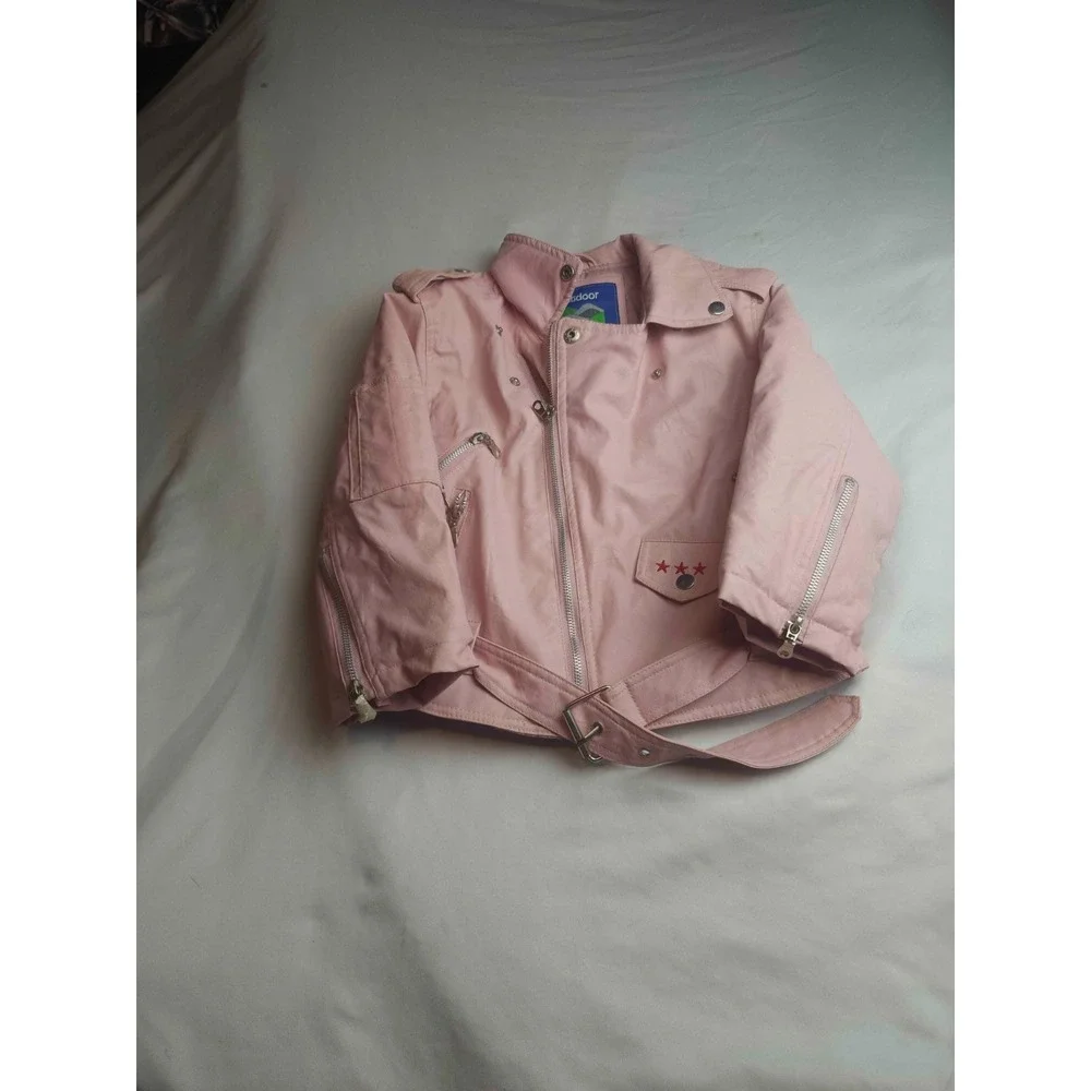 Outdoor Habitat Motorcycle Jacket Girls 7T Pink Faux Leather USA Eagle Biker